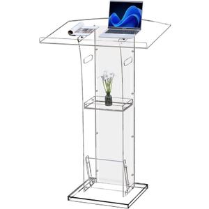 KSacry Acrylic Clear Podium Stand with Storage Shelf,Plexiglass Pulpits for Churches,Conference,Speeches,Weddings,Classroom,Professional Presentation Podiums (23.6" L X 17.7" W X 43" H, Transparent)