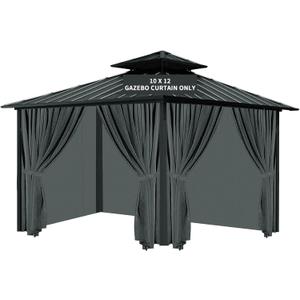Gazebo Universal Replacement Privacy Curtain, 10'X12' Gazebo Outdoor Waterproof, 4-Panels Sidewall Curtains with Zipper for Patio, Garden and Backyard (Only Curtains, 10'x12', Grey)