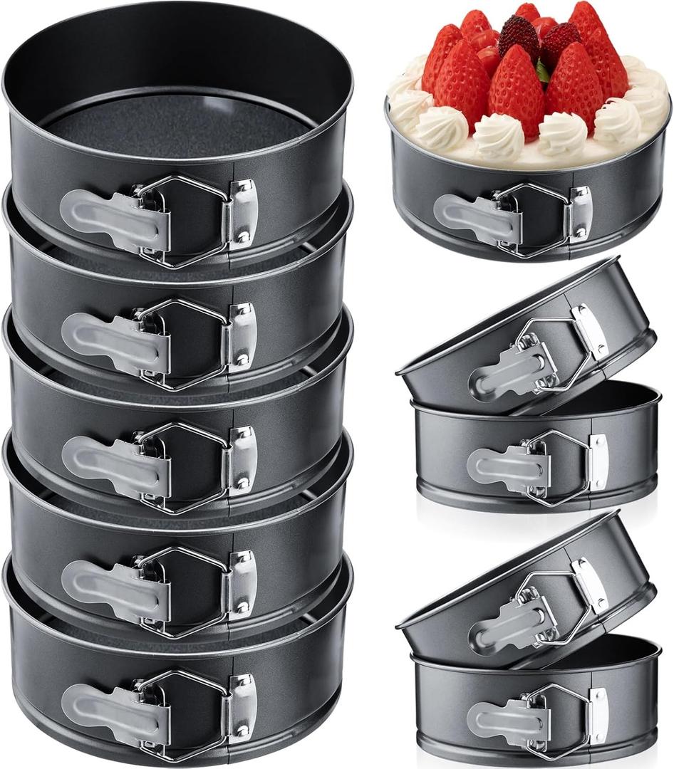 Sunnyray 16 Pcs Mini Springform Pan Set, 4.7 Inch Small Nonstick Cheesecake Pans with Removable Bottom, Leakproof Carbon Steel Cake Molds for Air Fryer Baking, Mini Quiche & Pizza Bulk Pack