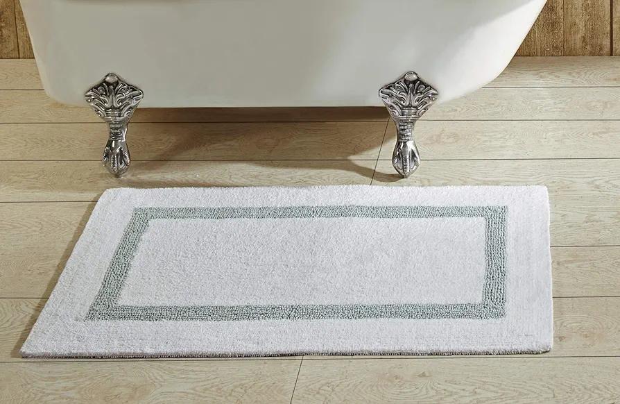 Better Trends 100% Cotton Hotel Collection Bath Mats, White & Blue Bath Mat - Tufted, Reversible & Absorbent & Machine Washable Bath Mats for Bathroom Floor, Shower & Sink, 24" x 40