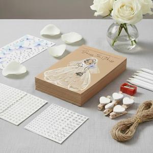 Guess the Dress & Draw the Dress Bridal Shower Game Kit for 30 Guests 97-Piece Complete Set with Permanent Pencils, Stickers & Hemp Rope, Wedding Shower & Bachelorette Party Games