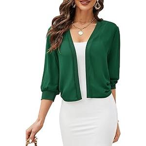 CHAMA Women's 3/4 Sleeve Shrugs Chiffon Open Front Bolero Cardigan Mesh Sheer Shawl, M