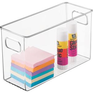 mDesign Large Plastic Office Storage Organizer Container Bin with Handles  Basket for Cabinet, Cupboard, Desk, Closet and Shelf Organization  Holds Notebook, Books, Files, Ligne Collection  Clear