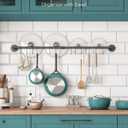 OROPY 38 inch Pot Bar Rack Wall Mounted Detachable Pans Hanging Rail Kitchen Lids Utensils Hanger with 14 S Hooks Black