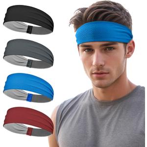 Sukeen Sports Headbands for Men, Moisture Wicking Sweat Bands Headbands Non-Slip, Breathable Elastic Sweatband, Running Headband for Yoga, Tennis, Fitness Workout (Black/Dark Gray/Blue/Wine Red)