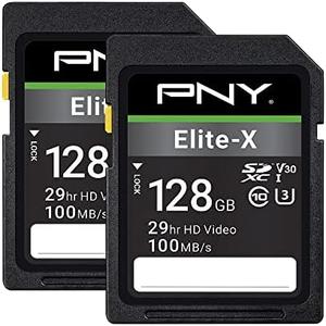 PNY 128GB Elite-X Class 10 U3 V30 SDXC Flash Memory Card - 100MB/s, Class 10, U3, V30, 4K UHD, Full HD, UHS-I, Full Size SD (Pack of 2) : Electronics