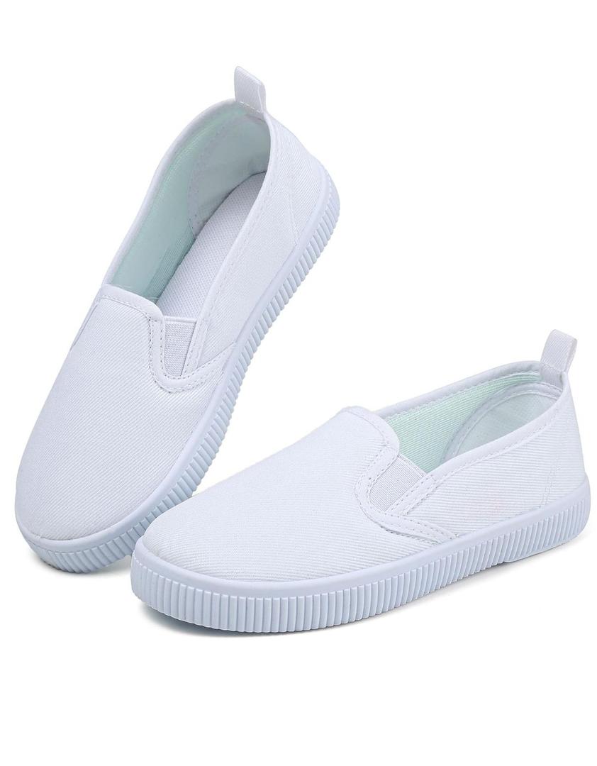 Boy's Girl's Kids White Canvas Shoes for Kids Slip-On Lightweight Sneakers Casual Skin-Friendly Walking Running Shoes(Toddler/Little Kids/Big Kids) Size 27