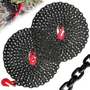1/4" Tow Chain|G80 Log Chain with G70 Clevis Grab Hook for Towing|20 FT Transport Safety Chains Wll 3300 Lbs| Heavy Duty Chains for Trailer Truck Tie Down Binding Equipment(2 Pack-Black)