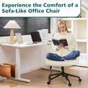 OLIXIS Criss Cross Chair with Wheels Wide Cross Legged Office Desk Vanity Chair Comfy Fabric Armless Adjustable Swivel for Home Computer Task PU Beige
