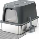 XL Enclosed Stainless Steel Cat Litter Box with Lid,Extra Large Cat Litter Pan for Big Cats & Multiple Cats,Metal Litter Box with Litter Scoop and Litter Mat,Anti-Leakage, Odor Free, Non-Sticky