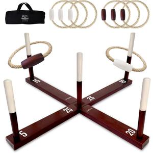 SWOOC Games - Rustic Ring Toss Game (All Weather) - Easy Setup & Extra Games Included - Ring Toss Game for Adults - Outdoor Acitivities for Adults - Yard Toys for Kids - Backyard Fun - Outdoor Party