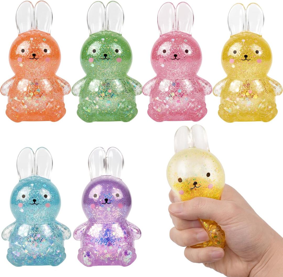 6Pcs Easter Basket Stuffers, 6 Colors Squishy Bunny Stress Balls ,Sensory Fidget Toys for Adults & Kids, Easter Egg Fillers & Party Favors Gifts