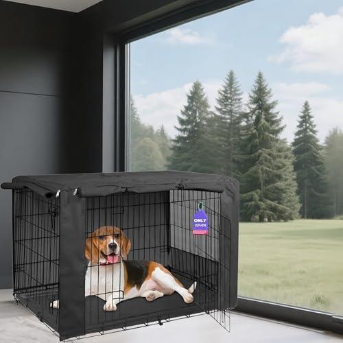 HiCaptain Breathable Dog Crate Cover 30 Inch, Durable Heavy Duty Kennel Cover, Dual Zippered Panels, Windproof Waterproof UV-Resistant(Black)