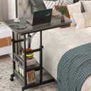 Height Adjustable End Table with Charging Station, Mobile C Shaped Laptop Side Table with Wheels, 3-Tier Sofa Couch Table with Storage Shelve for Living Room Bedroom, Grey Oak