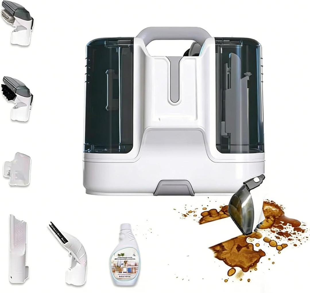 Portable Carpet Cleaner Machine, Upholstery & Spot Cleaner for Stains, Odors, and Pet Hair, Strong Suction for Carpets, Rugs, Car & Couches, White