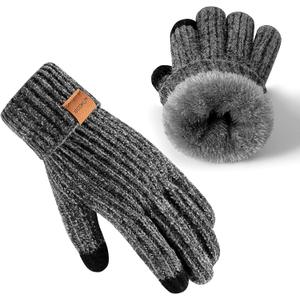UCQKLI Winter Gloves for Women Chenille, Womens Gloves Cold Weather Fleece Lined, Stocking Stuffers for Women Christmas Gifts (Dark Gray)