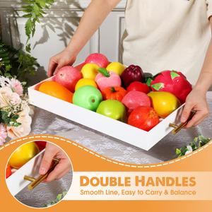 Serving Tray with Silver Handles  12"x8" Marble Decorative Tray for Snacks, Drinks, Vanity, or Coffee Table Dcor by Museo
