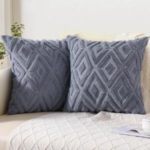 Pallene Summer Blue Grey Throw Pillow Covers 20x20 Set of 2, Soft Plush Faux Fur Decorative Couch Pillow Covers for Sofa Bed Living Room Pillow Cases with 3D Diamond Pattern
