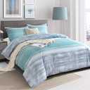 Blue Grey Striped King Size Duvet Cover - Teal and Gray Stripe Printed Pattern Reversible Microfiber Comforter Cover Bedding Sets - 3PC 104 x 90 Soft Bed Sets , Modern Abstract Style for Women Men