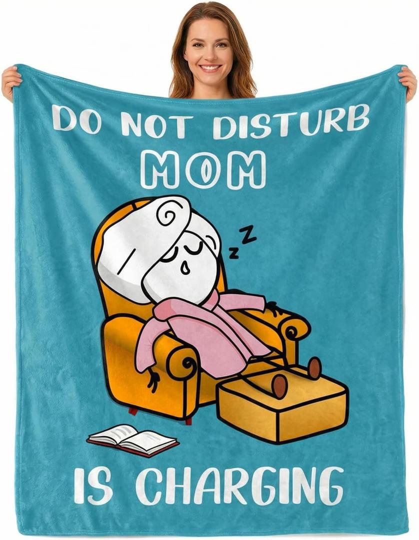 Funny Birthday Gifts for Mom from Daguther Son Mom is Charging Blanket Soft Funny Christmas Travel Blanket Present New Moms Gifts Mommy Mama Throw Blanket for Cozy Naps 60"x50"