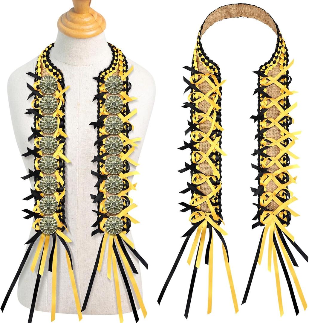 Zeyune 51 Inch Graduation Money Lei Class of 2026 Double Braided Grad Ribbon Leis DIY Graduation Cash Gifts for Congrats Senior High School College Grad Gift(Black and Gold)