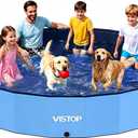 VISTOP Jumbo Foldable Dog Pool, Hard Plastic Shell Portable Swimming Pool for Dogs Cats and Kids Pet Puppy Bathing Tub Collapsible Kiddie Pool (117inch.D x 15.7inch.H, Blue)