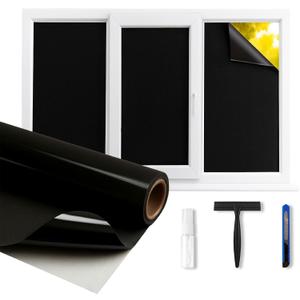 XNXA Total Blackout Window Privacy Film, 23.6 x 157.4 Inch Static Cling Self-Adhesive Glass Tinting Film with Installation Tools, UV Blocking Heat Control, Light Blocking for Windows (Black Frosted)