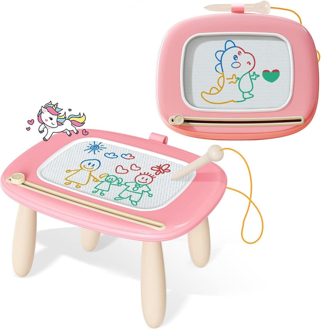 Kikidex Magnetic Drawing Board, Toddler Girl Toys for 1-2 Year Old, Doodle Board Pad Learning and Educational Toys for 1 2 3 Year Old Baby Kids Birthday Gift (Soft Pink)