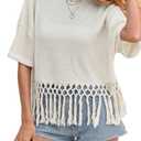 Womens Solid Color Round Neck Knitted T-Shirt Half Sleeve Summer Blouse For Women (Small)