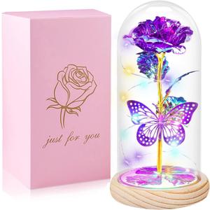 Valentines Day Rose Gifts for Her, Valentines Day Flowers Gifts for Mom Women Girlfriend, Birthday Gifts for Women, Valentines Gifts for Wife, Purple Butterfly Rose Gifts for Valentine's Day Anniversary