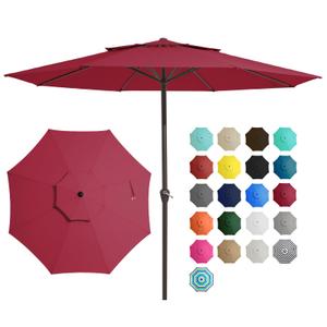 JEAREY 11' 2-Tiers Patio Umbrellas Outdoor Table Market Umbrella w/Crank, 8 Sturdy Ribs, UV Protection Waterproof Sunproof Red