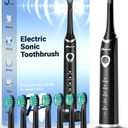 Bymore Electric Toothbrush for Adults,Travel Sonic Toothbrush with 8 Replacement Heads, Ultra Clean Rechargeable Toothbrush Portable One Charge for 330days 5 Modes 2mins Timer-Black (1 Count (Pack of 1))