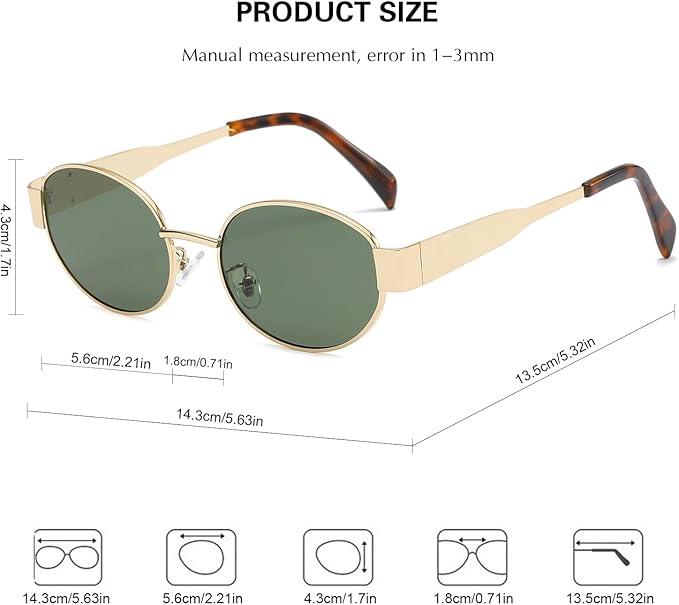 Retro Oval Sunglasses for Women Men Trendy Small Sun Glasses Classic Metal Frame Shades UV400