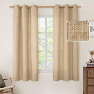 LAMIT Natural Linen Curtains 63 Inch for Bedroom, Grommet Thick Linen Drapes Light Filtering Privacy Window Treatment Curtains for Farmhouse/Living Room, Set of 2 Panels (42 x 63 Inch, Natural Tan)