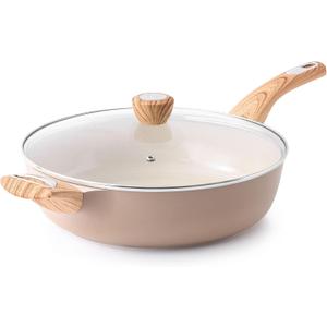 SENSARTE Ceramic Nonstick Frying Pan Skillet with Lid, 13.3 Inch Large Deep Frying Pan, 6 Qt Saute Pan, Induction Pan, Healthy Non Toxic Cooking Pan with Helper Handle, PFOA PFAS PTFE Free