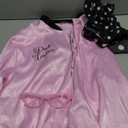 4 Pieces 1950s Women Pink Satin Jacket with Polka Dot Scarf Headband Earrings Eye Glasses Halloween Party Costume Set, M