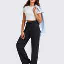 G4Free Smoofit Modal Soft Women's Wide Leg Sweatpants High Waisted Drawstring Side Slit Casual Pants (Black, XL)