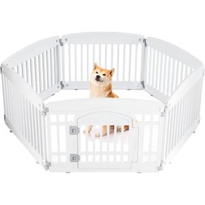 Expandable 6-Panel Pet Playpen  24 Indoor/Outdoor Puppy Fence for Medium Dogs, Portable & Durable with Secure Locking Door, White