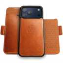 Dreem Wallet Case for iPhone 17 Pro Max, Revolutionary Vert/Hor Phone Stand, Magnetic Detachable Vegan Leather Flip Cover RFID Blocking Card Holder, MagSafe-Fit, Gift Box [Fibonacci: Caramel]