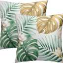 Giwawa Palm Leaf Pillow Cover Set of 2 Tropical Green Brown Banana Leaves Floral Cotton Throw Pillowcases Summer Monstera Flower Soft Square Cuchion Covers 20"x20" for Couch Sofa Patio Decor