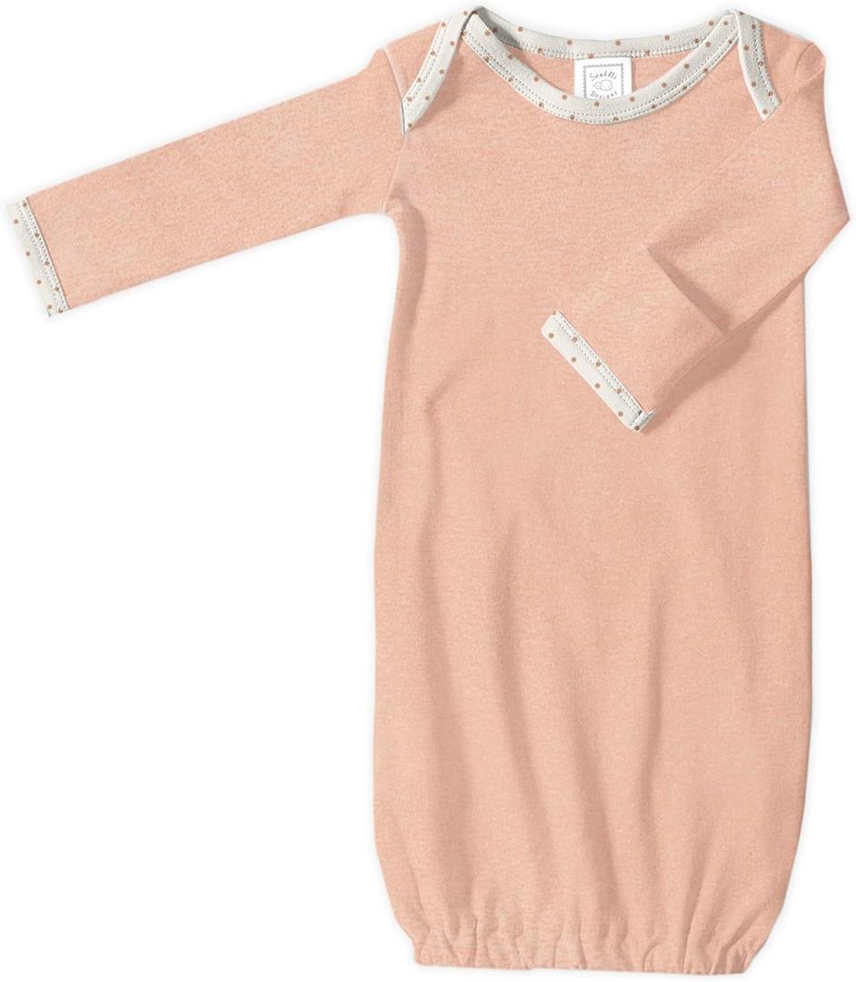 SwaddleDesigns Softest Cotton Baby Pajama Gown with Foldover Mitten Cuffs for Infant Boy and Girl, Newborn, 0-3 Months (Heathered Peach Blush)