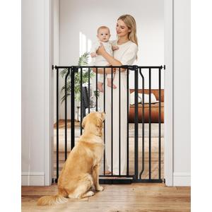 40" Extra Tall Baby Gate for Stairs, Auto Close Stroller Friendly Dog Gate Indoor for Doorways, Pressure Mounted 29"-40" Wide Baby Gate, Easy Walk Through Gate for Children & Pets, Black