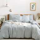 JELLYMONI 100% Natural Cotton 3pcs Striped Duvet Cover Sets,White Duvet Cover with Grayish Blue Stripes Pattern Printed Comforter Cover,with Zipper Closure & Corner Ties(Full Size)