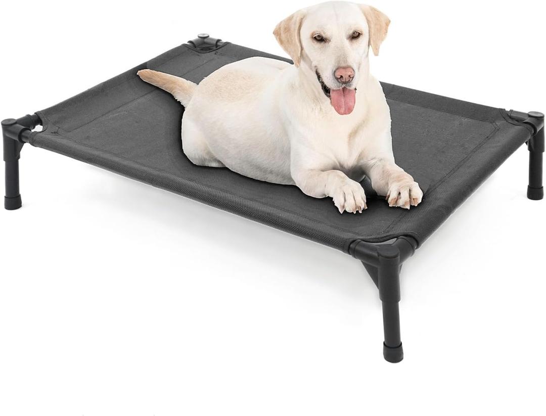 Garnpet Elevated Dog Bed for Large Dogs, Raised Dog Cot Fits Up to 120 LBs, Heavy Duty Pet Cots with Durable Supportive Teslin Recyclable Washable Mesh, Indoor & Outdoor Pet Bed, Dark Grey