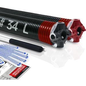 Pair of 2" Garage Door Torsion Springs Set with Non-Slip Winding Bar & Gloves,High Precision Electrophoresis Black Coated, for Replacement & Installation, MIN 16,000 Cycles (0.225x2''x34'')