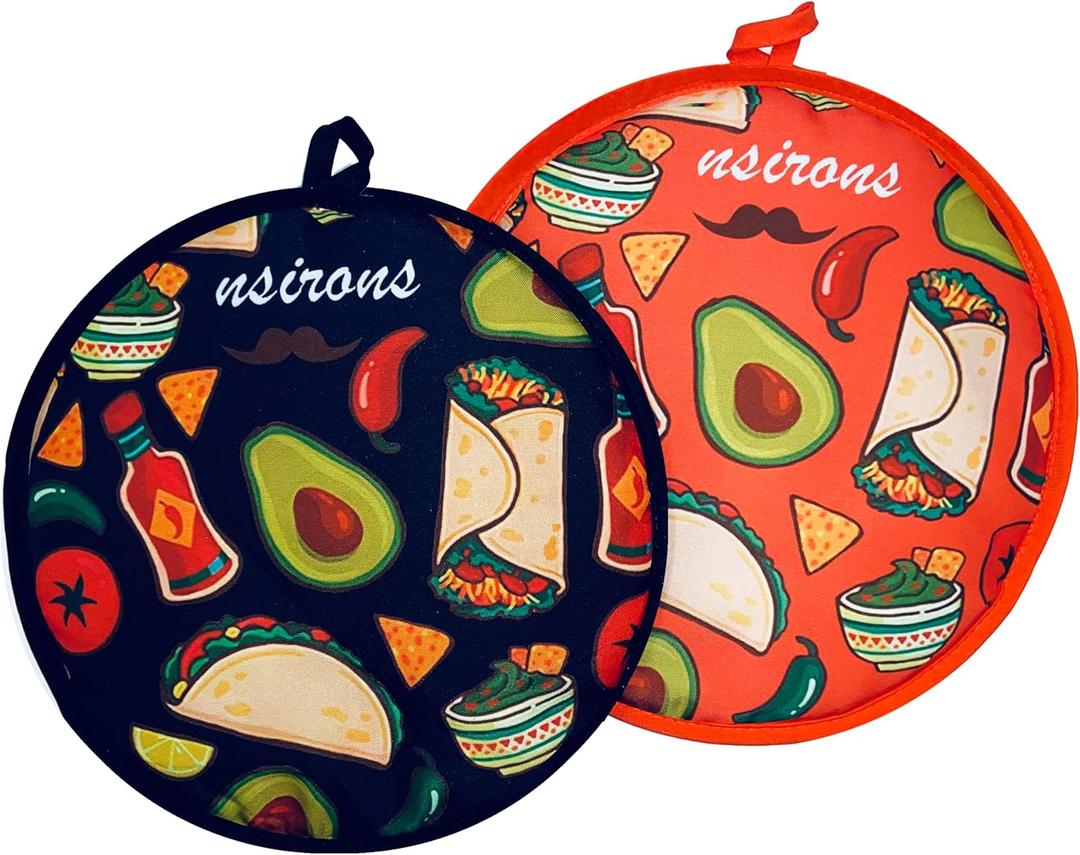 12 Inch Tortilla Warmer Pouch 2Pcs, Microwavable Fabric Tortilla Heater Pouch to Keep Food Warm for Corn Flour Taco Pizza Bread up to One Hour (2 pack Black&Orange)