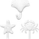 Starfish Seashell Crab Decorative Wall Hooks, 3PCS Beachy Themed Cast Iron Coat Hook, Nautical Metal Wall Mounted Hanger for Towel Robe Scarf Key Bag Cap