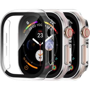 Adorve [3 Pack] Tempered Glass Case for Apple Watch Screen Protector 44mm Series 4/5/6 SE3/2/1, Hard PC Face Cover Overall Protection Anti-Scratch Bumper Cases for iWatch 44mm Accessories, All Clear