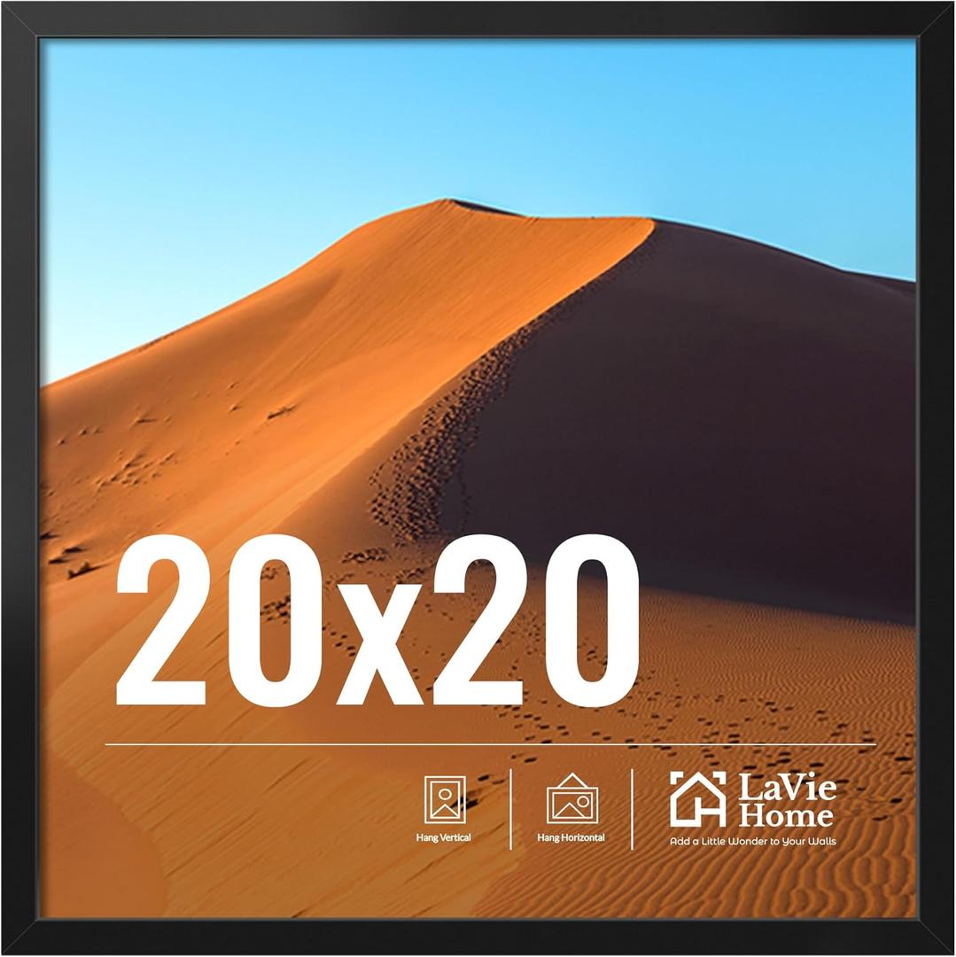 LaVie Home 20x20 Picture Frame for Wall Display, 20x20 Black Picture Frame with HD Plexiglas, 20 x 20 Square Frame 1 Pack, Display Frame for Vertical or Horizontal, Classic Collection