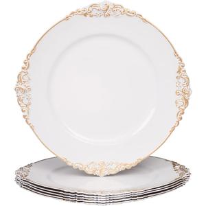 MAONAME Antique White Charger Plates, Round Antique Plate Chargers for Dinner Plate, 13" Plastic Charger for Plates, Wedding Table Setting, Set of 6